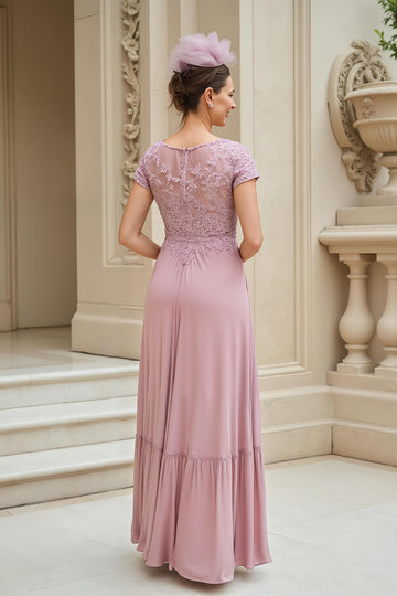 Dusty Rose A-Line V-Neck Appliqued Mother Of The Bride Dress